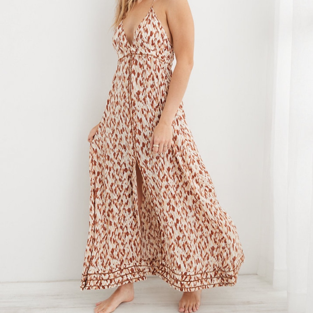 New Aerie AE American Eagle XXL bohemian breezy beaded backless maxi dress